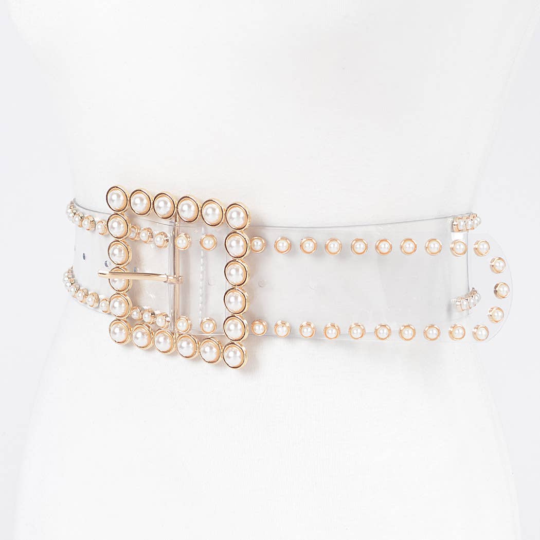 Plus Size Clear Pearl and Gold Studded Belt | ROYALTY DESIGN  display picture 3