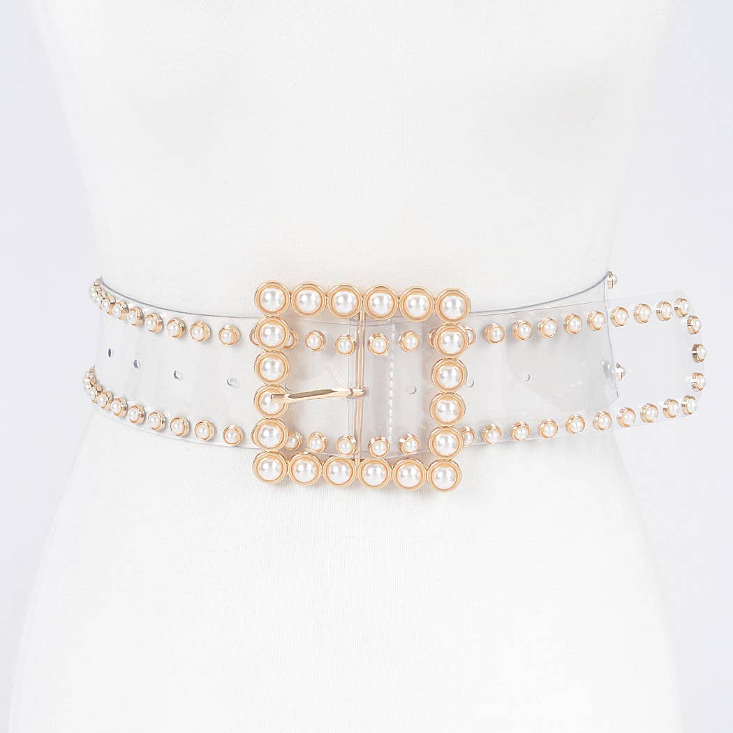 Plus Size Clear Pearl and Gold Studded Belt | ROYALTY DESIGN  display picture 3