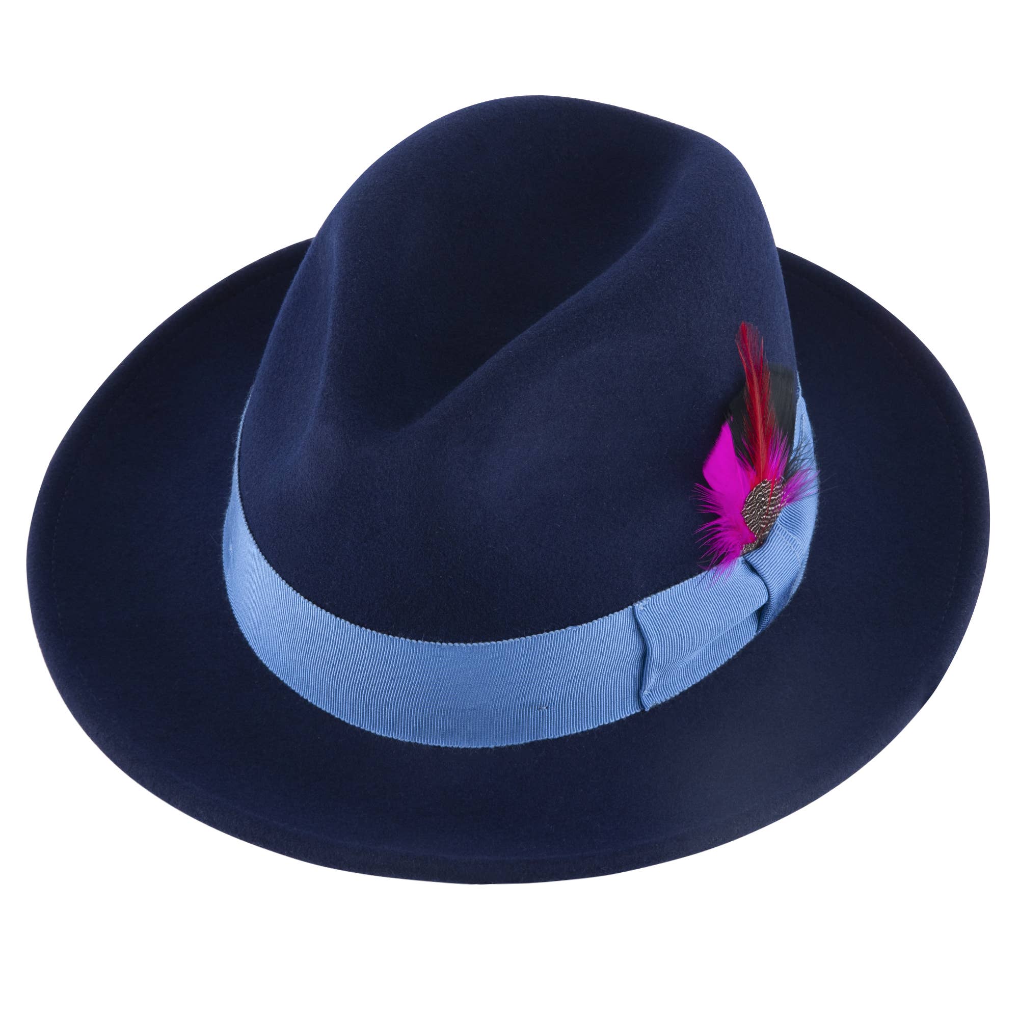 Classic Shape Wool Felt Fedora Hat with Feathery Band - Blue  display picture 2