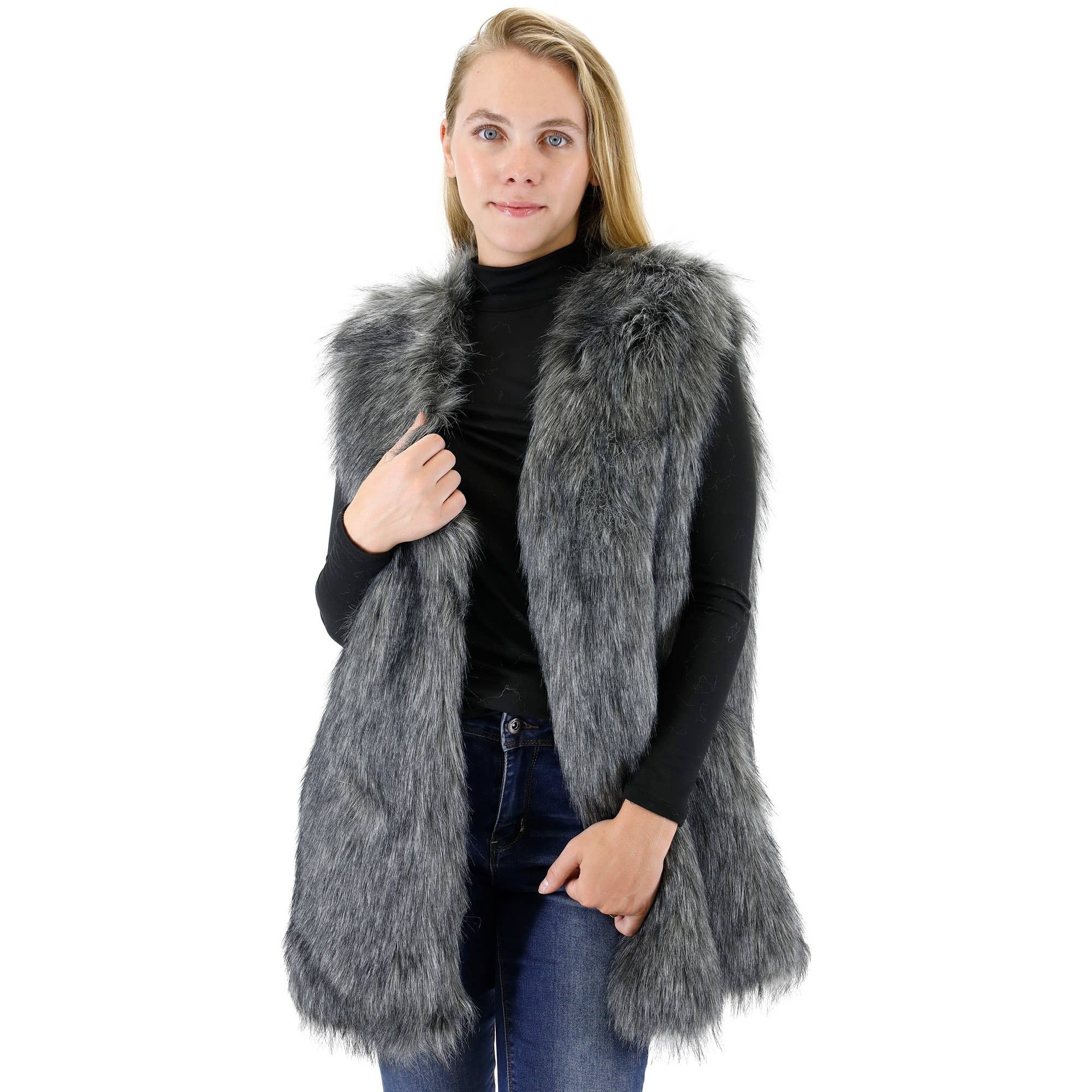 Grey faux fur vest womens best sale