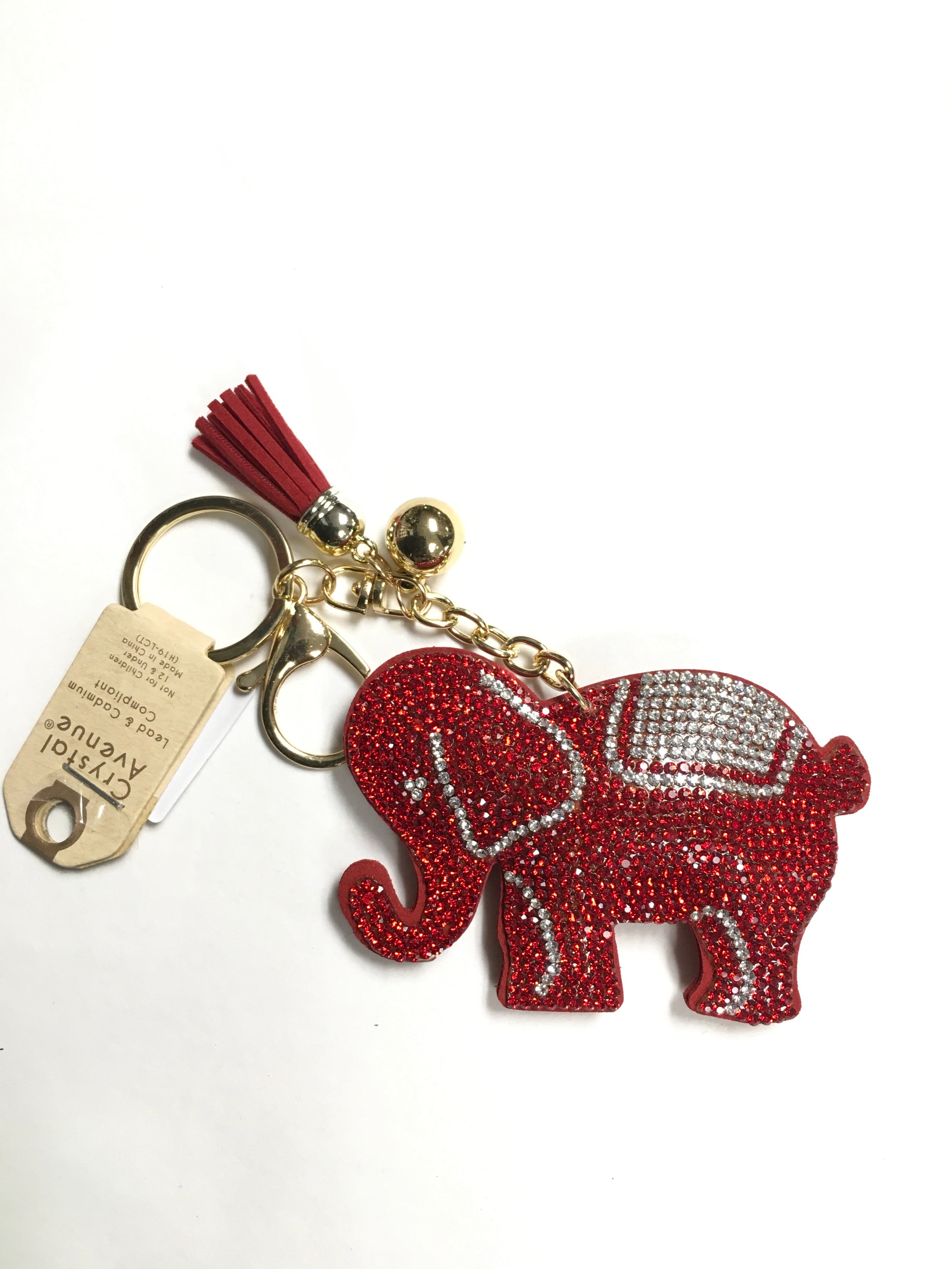 Houndstooth Elephant Key Chain with Red Pom Pom – The Black Art Depot